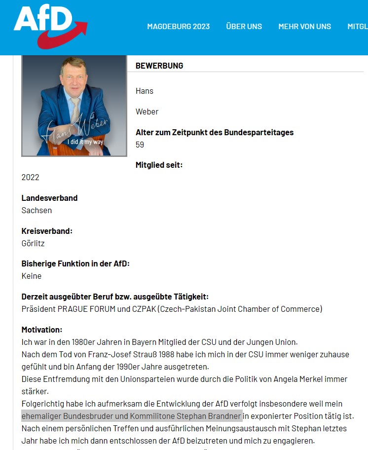 korpokritik's tweet photo. Hans Weber, ein Kandidat für die Europawahlliste der #AfD stellte sich aks „ehemaliger Bundesbruder und Kommilitone Stephan Brandner“ vor, dürfte also Mitglied der #KStV Agilolfia in #Regensburg sein. https://t.co/xzgDjvVgUz