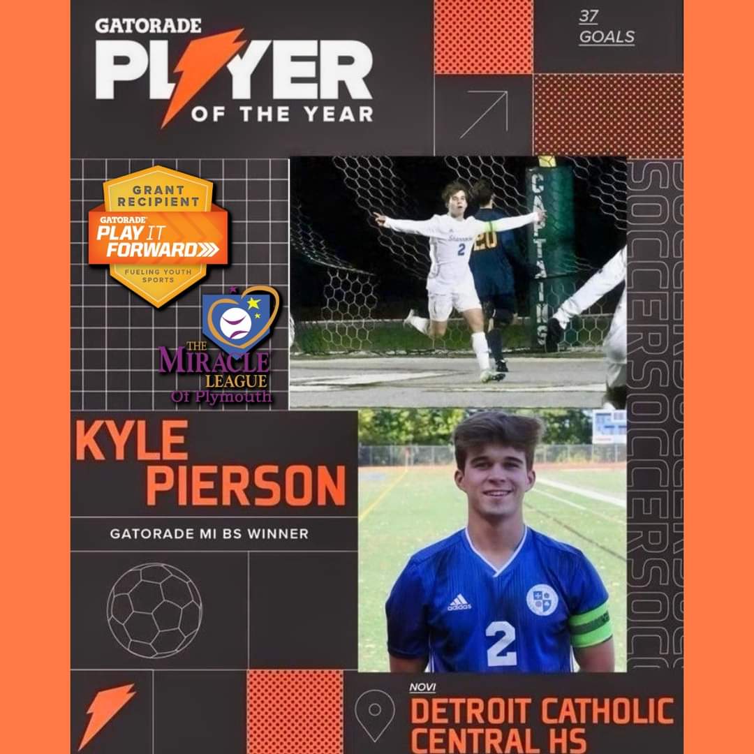 Congratulations to <a href="/KylePierson14/">Kyle Pierson</a> of <a href="/DCC1928/">Catholic Central High School</a> for winning the Michigan Boys Soccer <a href="/Gatorade/">Gatorade</a> Player of the Year! ⚽️

We want to give a heartfelt thank you to Kyle for awarding his Gatorade Pay It Forward $1,000 grant to us! 

#GatoradePOY #gatorade #thankyou <a href="/DCCSoccer1/">DCC Soccer</a>