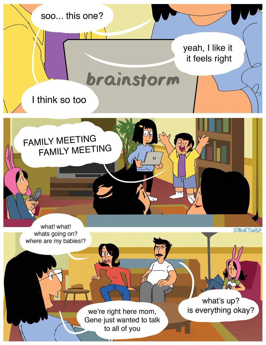 stevetwisp's tweet photo. reposting all my #BobsBurgers comics

"brainstorm" aka: "gene-derfluid"
(part 1/2) https://t.co/TbbNO9MpGL