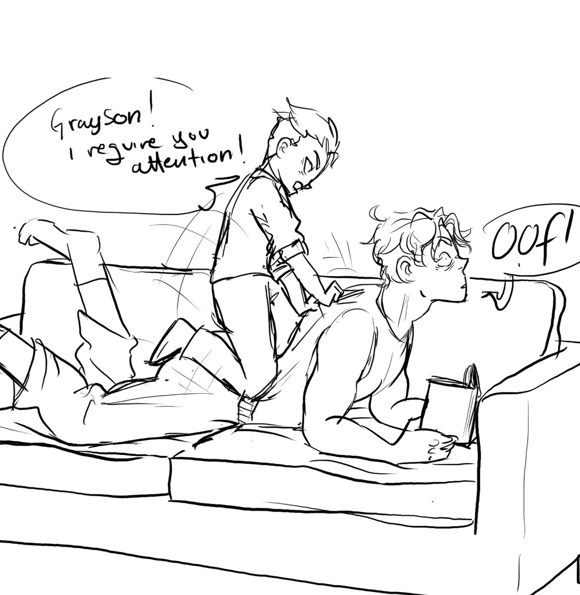 VinterC's tweet photo. Grayson! Your son- i mean Bruce’s son, requires your attention. #Batfamily #damianwayne #dickgrayson #graysonanddamian #batman #wip #sketch https://t.co/aMk2I7UAoi