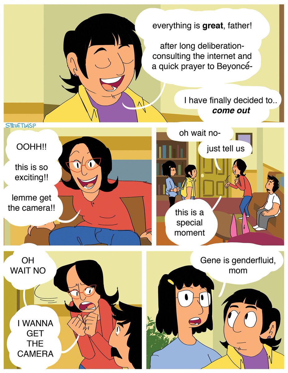 stevetwisp's tweet photo. reposting all my #BobsBurgers comics

"brainstorm" aka: "gene-derfluid"
(part 1/2) https://t.co/TbbNO9MpGL