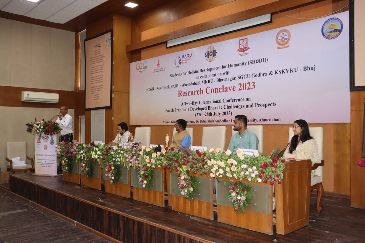 SHoDHBharat's tweet photo. Glimpse from Second day #ResearchConclave 2023 @SHoDHBharat, @icssr & BAOU Ahmedabad, MKBU Bhavnagar, SGGU Godhra, KSKVKU Bhuj
Valedictory conclusion
Two day #InternationalConference 'Panch Pran' for the Developed Bharat: Challenges & Prospect’
@ABVPVoice @SHoDHGujarat https://t.co/agnGRpHliV
