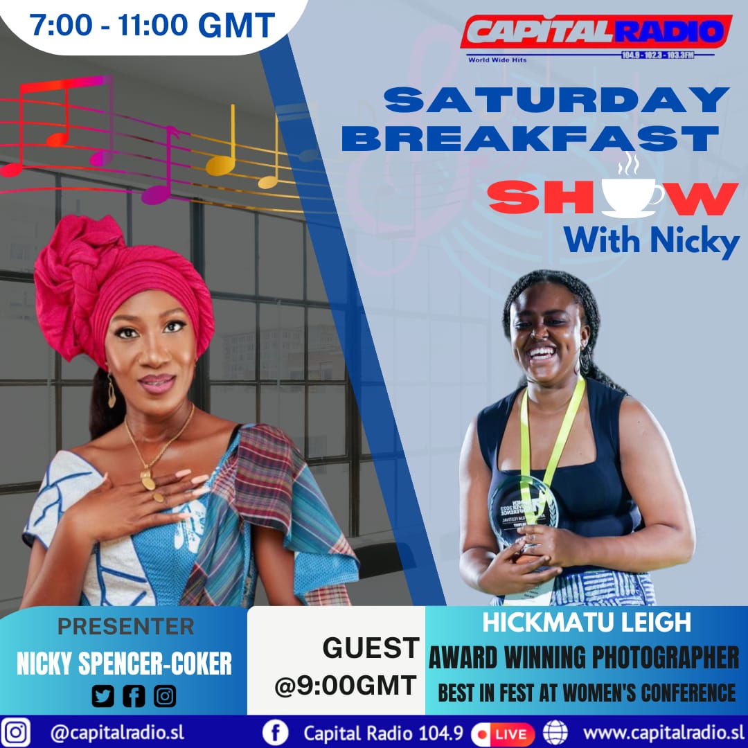 NickyLSC's tweet photo. Fresh off her 'Best in Fest' win at #WomenDeliver2023, @hickmatuleigh stops by the #SaturdayBreakfastShowWithNicky tomorrow at 9 am.
We'll also be on FB and Instagram live @CapitalRadioSL 
Join us! https://t.co/cpNjrnVruw