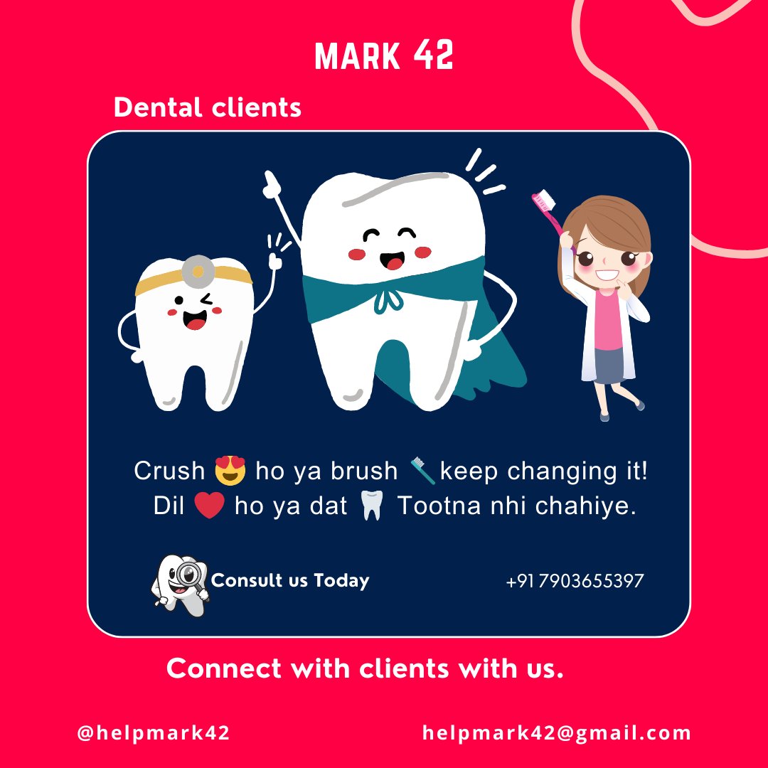 helpmark42's tweet image. Crush 😍ya Brush 🪥 keep changing it. 
Dil ❤️ ho ya Dat 🦷 Tootna nhi chahiye. 

Keep your teeth clean for better smile. 😂
Consult to Dental Doctor. 

Call: +91 7903655397
Mail: helpmark42@gmail.com
Follow: @helpmark42 

#dentalassistant #dentaldoctor #dentaldoctors