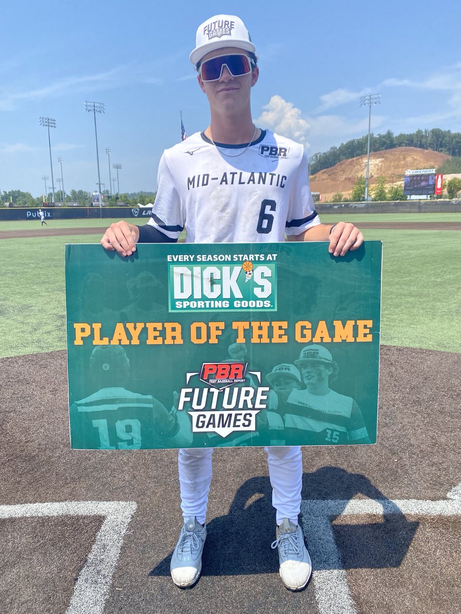 prepbaseball's tweet photo. Congrats to MIF Kaleb Williams (VA) is the @DICKS Sporting Goods Player of the Game. 👏🏅 

Williams went 2-for-2 with a double, SB, RBI, and scored a run.  #PBRFG23 https://t.co/9r4WrARseM