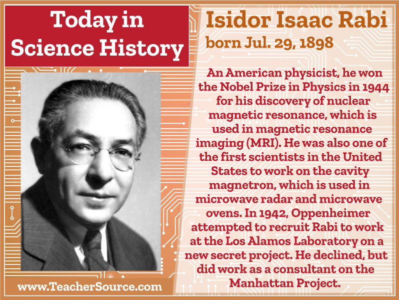 Isidor Isaac Rabi was born on this day in 1898. #IsidorIsaacRabi #physics #microwaves #ManhattanProject #Oppenheimer #NobelPrize #NobelPrizeWinners #science #ScienceHistory #ScienceBirthdays #OnThisDay #OnThisDayInScienceHistory