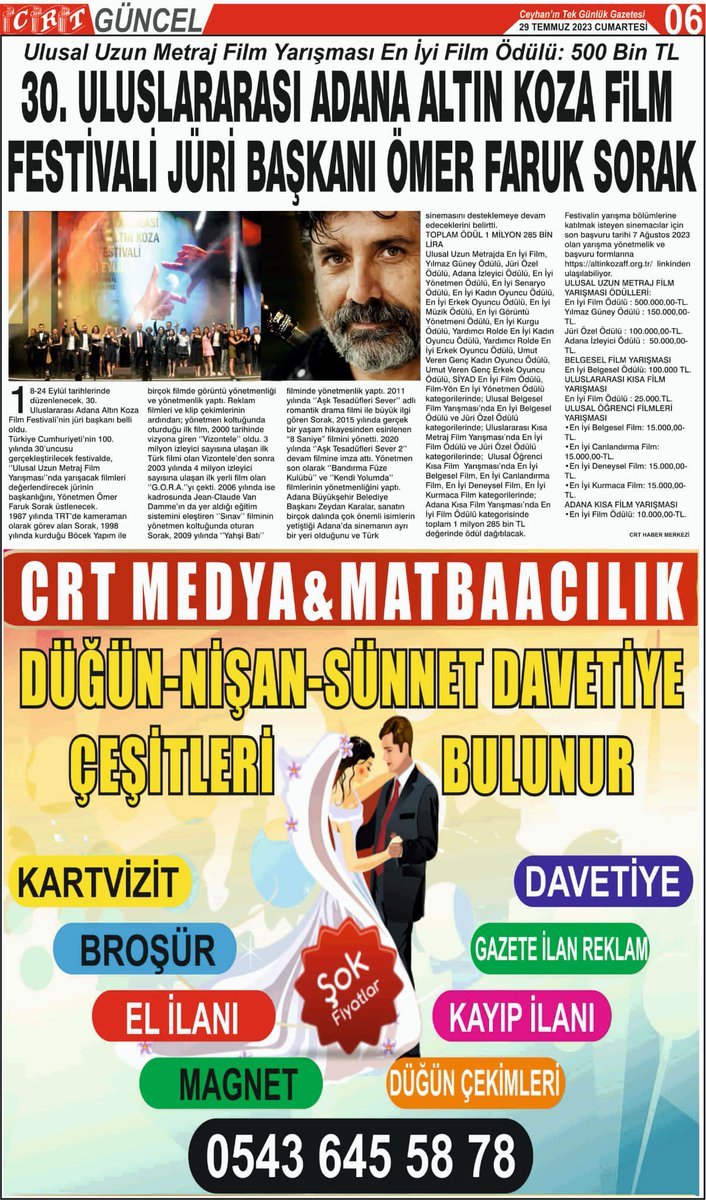 CRTNEWS's tweet photo. 29 TEMMUZ 2023 CUMARTESİ
CRT HABER GAZETESİ 4-5-6.Sayfa https://t.co/zrj4GmjFBM
