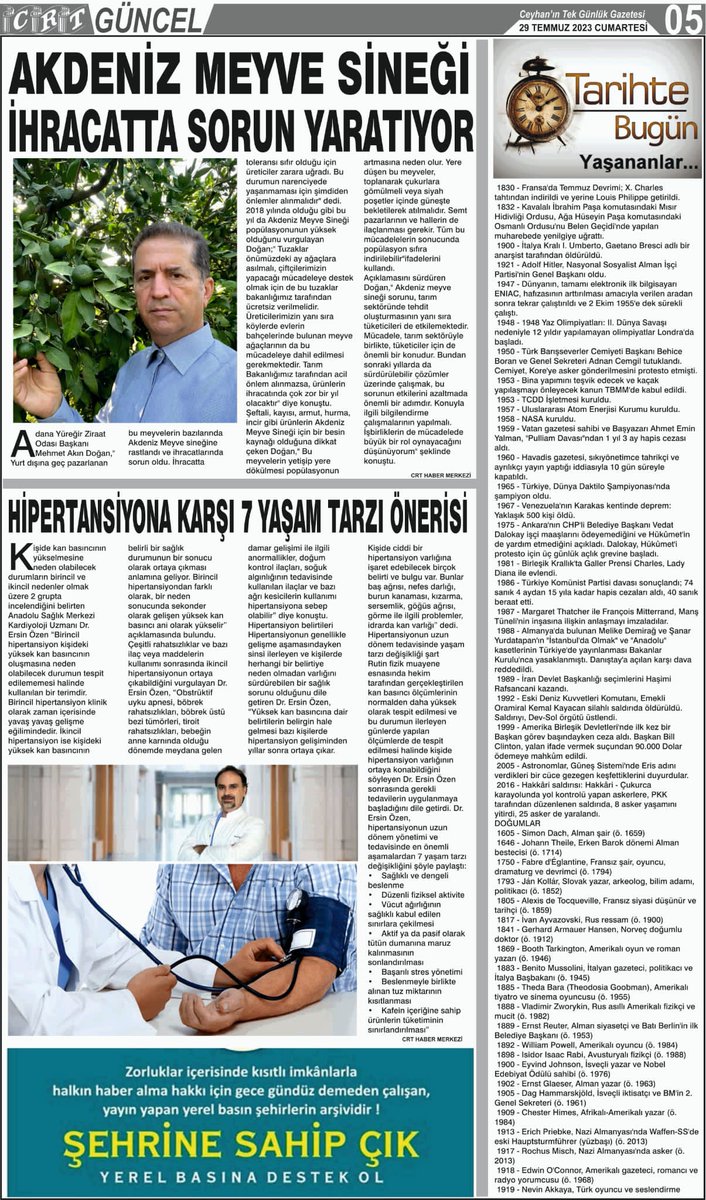 CRTNEWS's tweet photo. 29 TEMMUZ 2023 CUMARTESİ
CRT HABER GAZETESİ 4-5-6.Sayfa https://t.co/zrj4GmjFBM