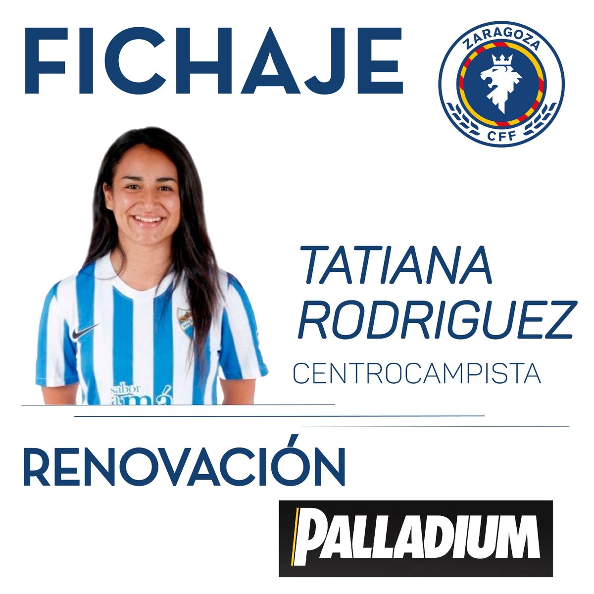 🔵⚽️⚪ Fichajes

La futbolista Tatiana Rodríguez refuerza el centro del campo. Llega procedente del Málaga, club con el que se proclamó campeona de Liga y logró el ascenso a 2ªRFEF

🤝 Y la próxima temporada #Palladium seguirá como nuestro gimnasio de referencia 

#ZaragozaCFF💙