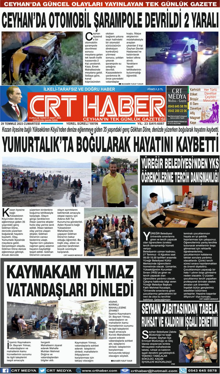 CRTNEWS's tweet photo. 29 TEMMUZ 2023 CUMARTESİ
CRT HABER GAZETESİ 1-2-3.Sayfa https://t.co/HxKHUA2UpB