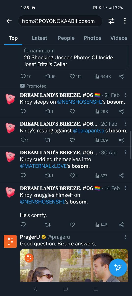 Why are you, a grown man, RPing Kirby ( mentally a baby btw ) interacting with Lewd accounts putting him between women's tits like some fake ass ecchi protag