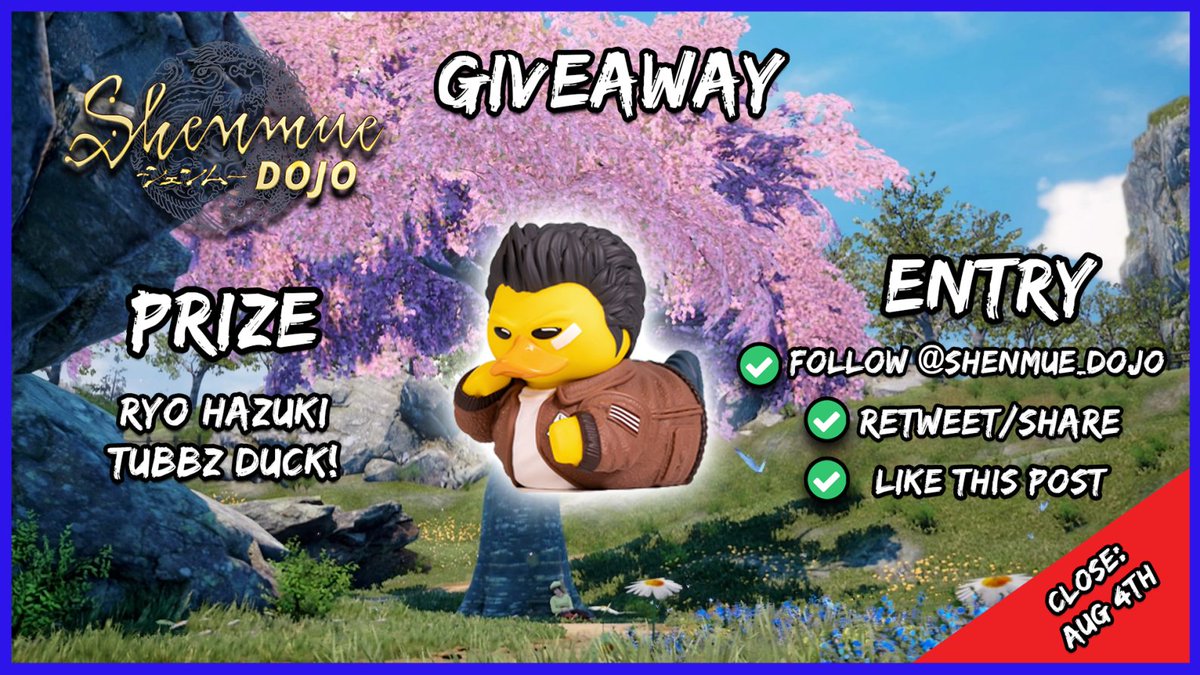 Shenmue_Dojo's tweet photo. GIVEAWAY! 🎉

🎁 Ryo Hazuki Tubbz Duck - which you can buy from @SEGAShopEurope

To Win:
✅ FOLLOW
🔄 RETWEET
☑️ LIKE

Ends 4 Aug
Open Worldwide
#LetsGetShenmue4
#Shenmue
#FreebieFriday https://t.co/ZpoCPiAcUj
