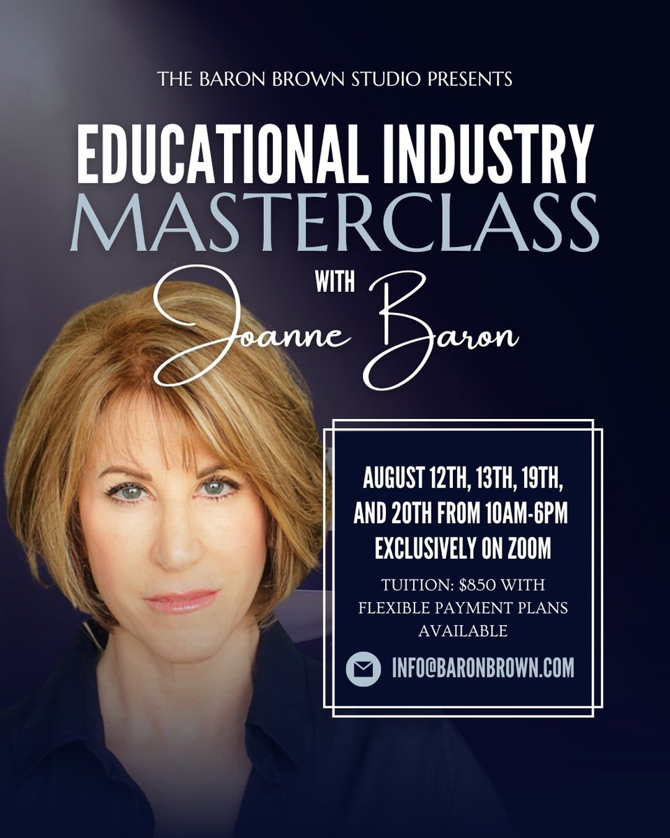 Now Enrolling the Educational Industry Master Class! Come work with Master Meisner teacher Joanne Baron in a two-weekend master class culminating in a Q&amp;A with industry representatives such as agents, managers, casting directors, and more! ⁠
⁠
Email info@baronbrown.com