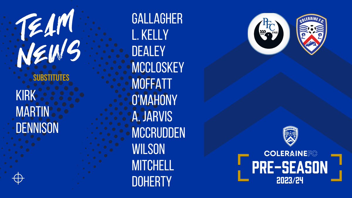 ColeraineFC's tweet photo. 🆕 here is your team sheet for tonight's Wes Gregg Memorial match against Portstewart.

#PreSeason #COTB https://t.co/1sT39QQLgD