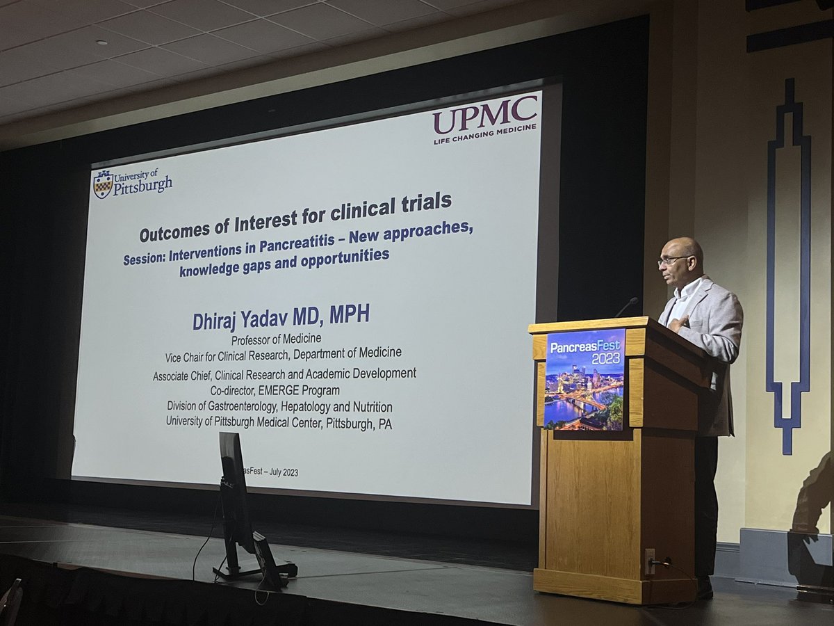Dhiraj Yadav, MD, MPH presenting “Outcomes of Interest for Clinical Trials” at #PancreasFest23 <a href="/UPMC/">UPMC</a> #GITwitter