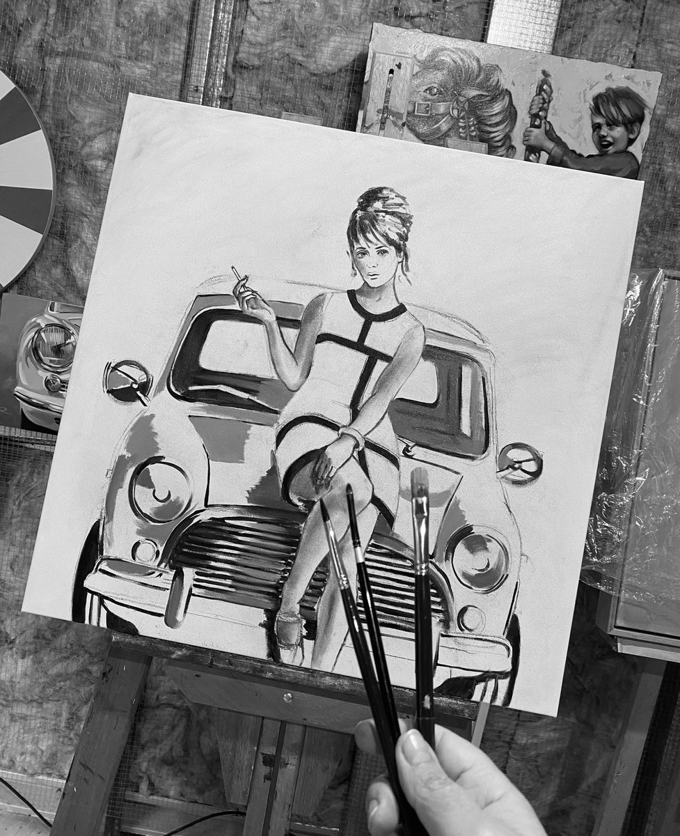 rosafedeleart's tweet photo. the secret exhilaration of night painting 🌙 

#minicooper #minicooperclassic #mondrian #1960s #vintagestyle #newpainting #sleeplessnight #dreammachines #rosafedele https://t.co/Nu6YspXyY1