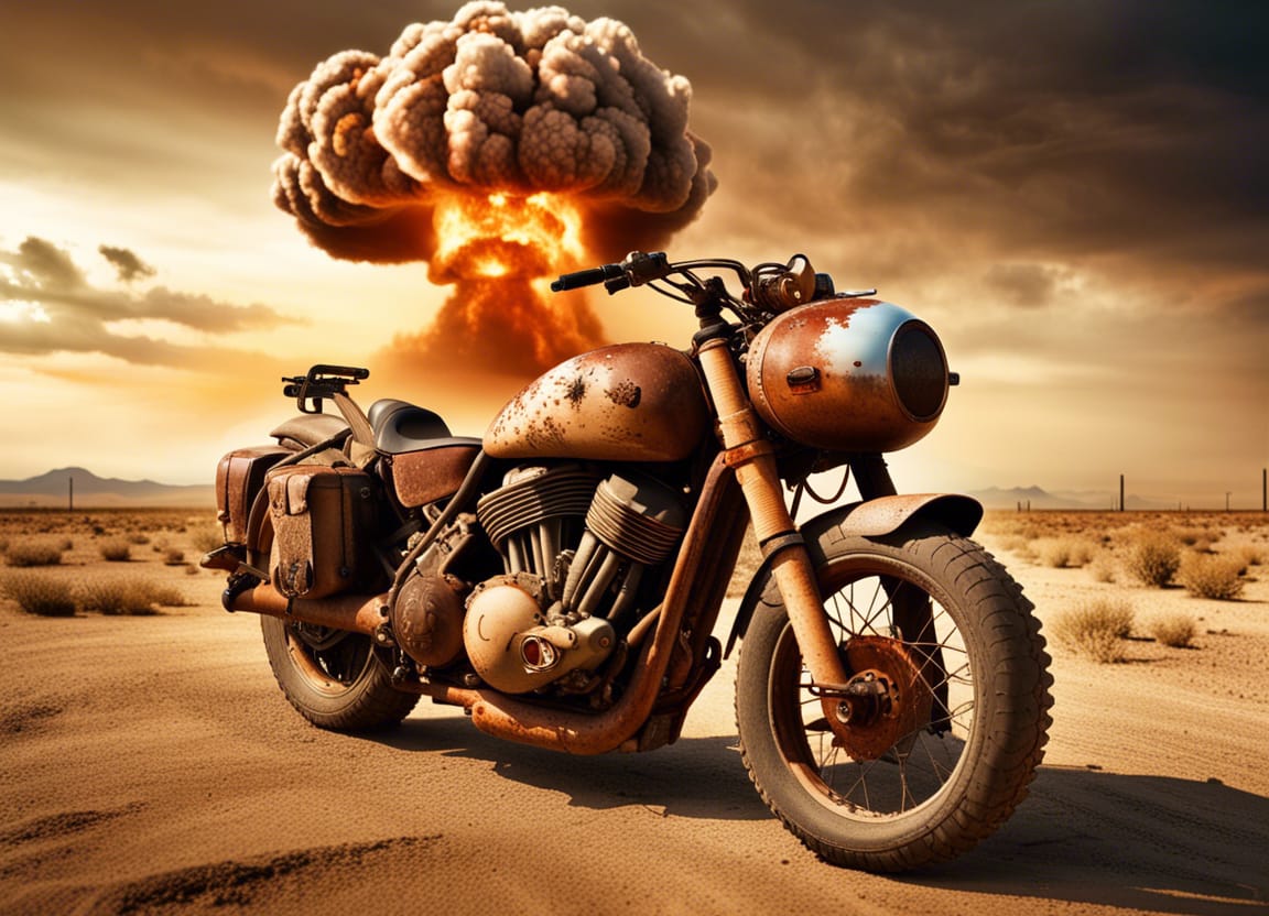 AI_introvert's tweet photo. Rat Bike
#AIart #RatBike #motorcycle
#mushroomcloud #explosion #atomicbomb #desert
https://t.co/9h8YfD9fQw https://t.co/xQEujNwjX9