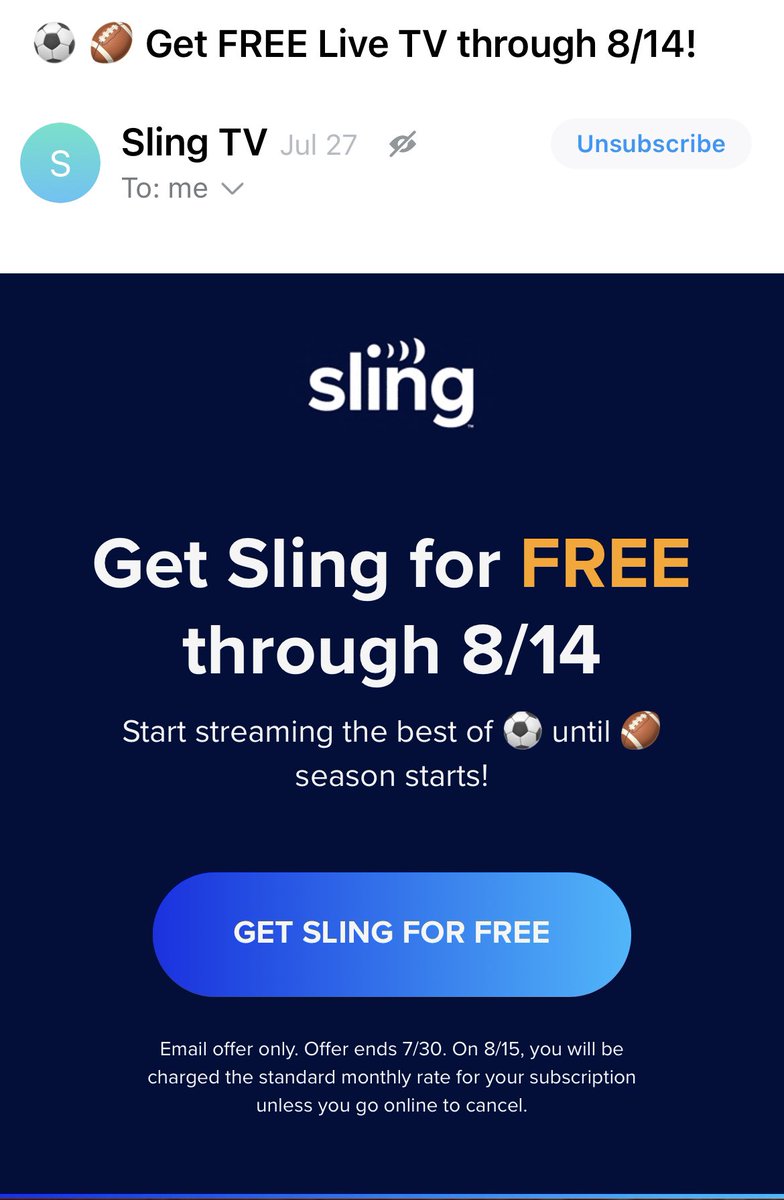 allanfromen's tweet photo. Deceptive #marketing. @Sling sends an email trial offer for free TV. I bite and cart shows zero dollars. After checking out, they charged $45 for the month. #CustomerService won’t help and can’t undo the charge. cc @linakhanFTC https://t.co/wFrIw4Wkix