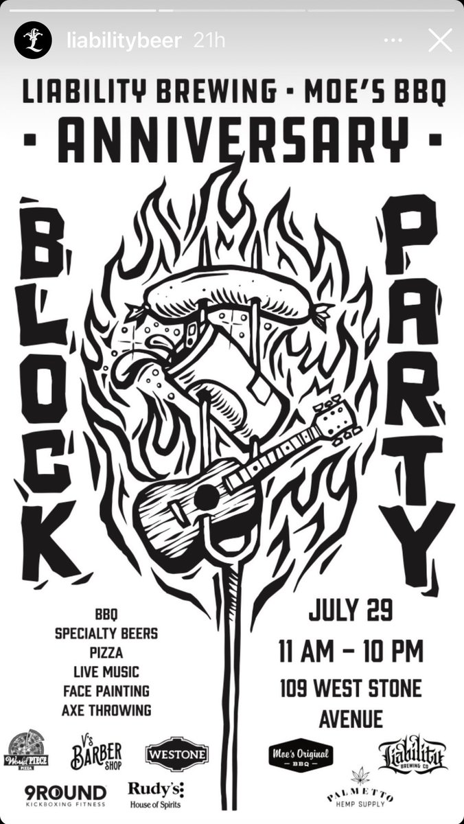 Our Great Sponsor <a href="/liabilitybeer/">Liability Brewing Co</a> it’s having their 5th anniversary tomorrow with a block party. Come out and celebrate with Greenville Rugby