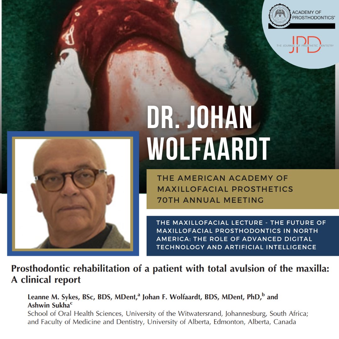 JPDentistry's tweet photo. #AAMP will hold its 70th Annual Meeting on Oct 21-24, 2023 in San Diego. Check out #theJPD article by speaker Dr. Johan Wolfaardt that describes the complex #obturator rehabilitation and the long-term maintenance needs of a completely avulsed maxilla: https://t.co/4W49vUjQNT https://t.co/hR1zcvNuoD