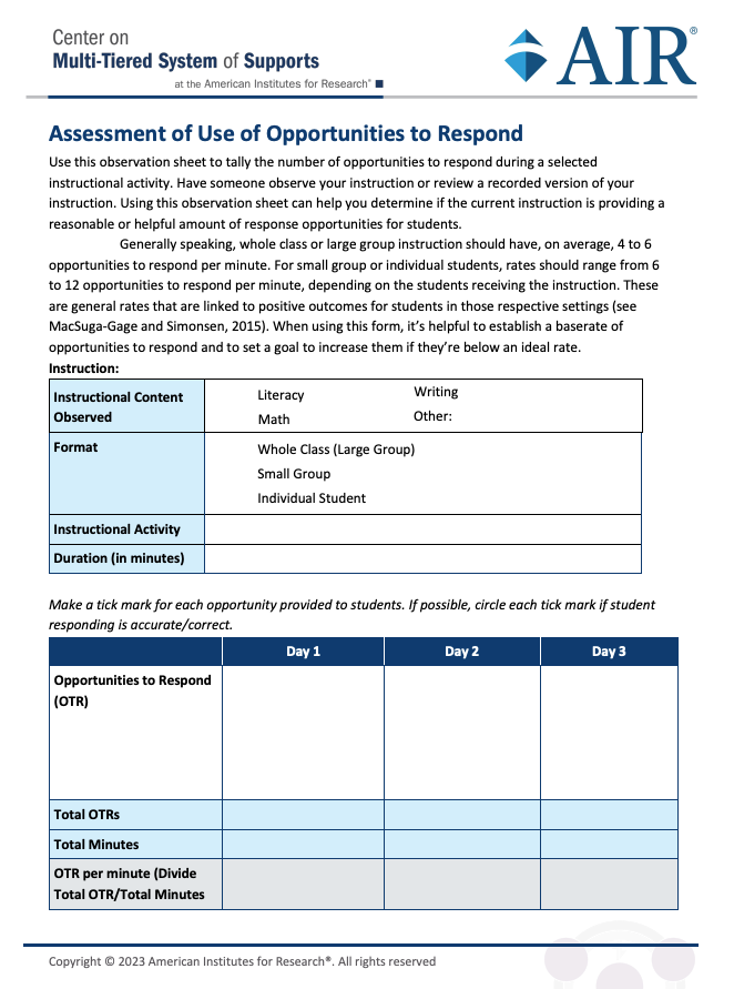 Opportunities to respond (OTRs) are a robust way to improve student learning. And guess what? They're free to use! 

Measure your OTRs with our free resource!
mtss4success.org/resource/asses…