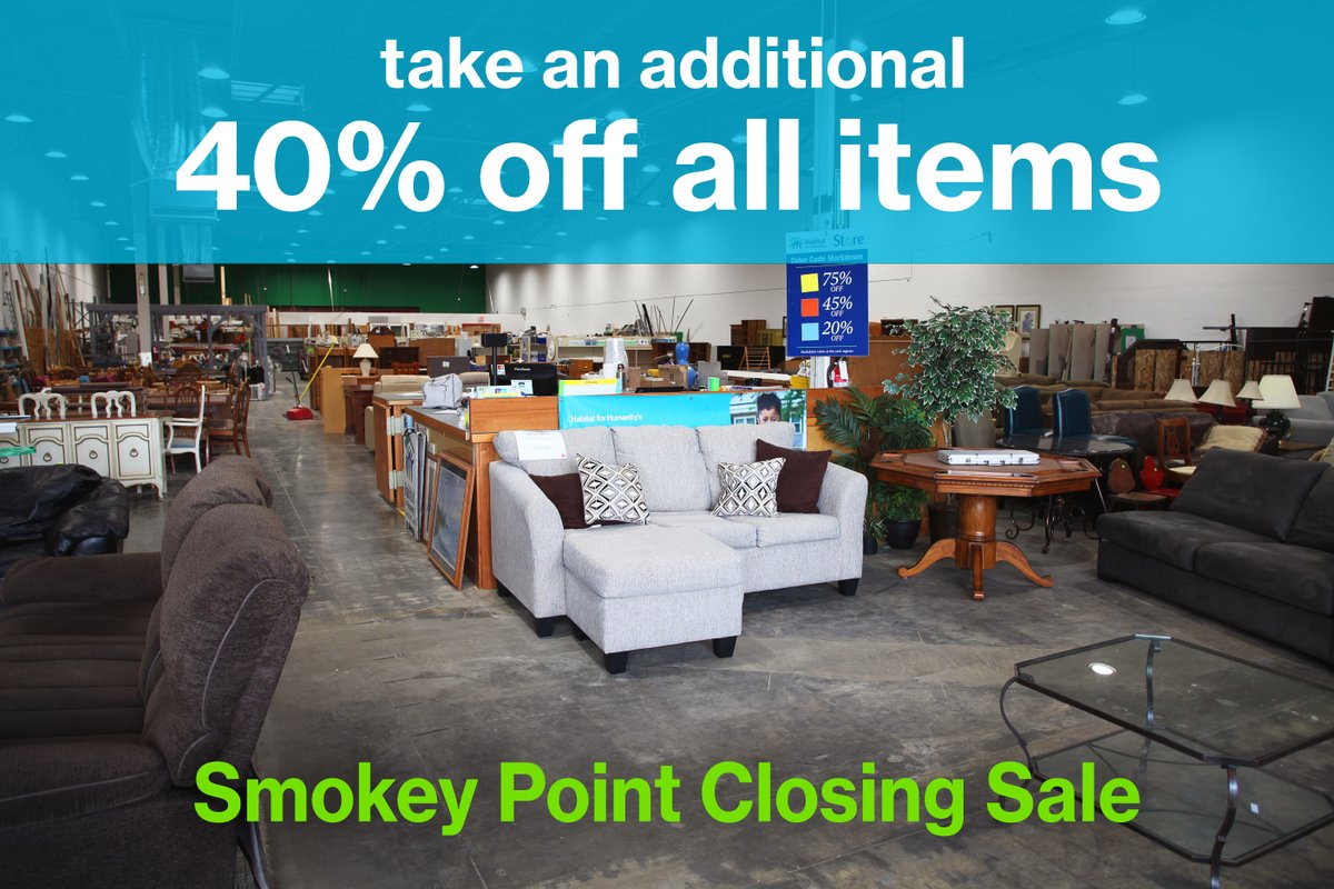 HabitatSnoCo's tweet photo. Good things don't have to come to an end! Take an additional 40% off all items at our Smokey Point closeout sale. We hope these pieces will enjoy the warmth and love of your homes.

17020 Smokey Point Blvd Ste 200, Arlington, WA 98223 https://t.co/7pEPV4tB9i