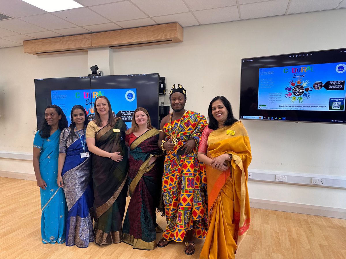 KTPuhbw's tweet photo. Nothing says Building belonging like your team sharing their culture with you and dressing you in their traditional attire 🫶🏻 
Another fabulous day at our Cultural Event in Weston! @JoyceVRodriguez @ravmeelu @MercyGeorge2929 @hannahparker04 @UhbPeter #StayAndThrive https://t.co/EdvFBug8LK