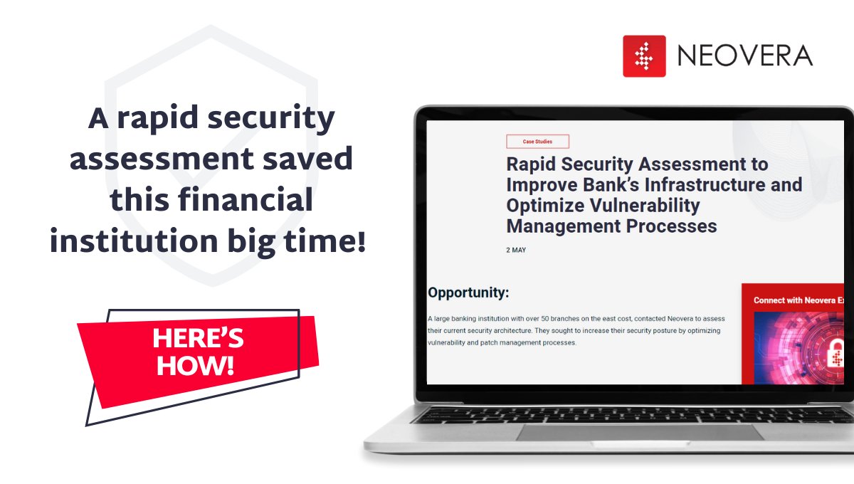Neovera's tweet image. Here’s how we helped this financial institution improve infrastructure and enhance its vulnerability management with a rapid security assessment. 

Click here to learn more now!
hubs.la/Q01XlKsl0

#SecurityCaseStudy #InfrastructureOptimization #VulnerabilityManagement
