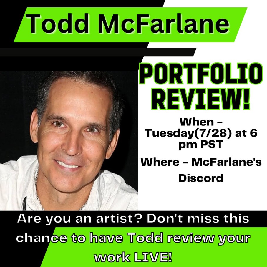 Don't miss out on @Todd_McFarlane doing LIVE portfolio reviews tonight in the McFarlane Discord!! Participants have been picked for tonight, but you can still sign up for the next event! 👇 forms.gle/HzzCw1FPfHQAyt…