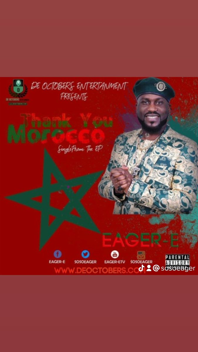 sosoeager's tweet photo. THANK YOU MOROCCO by @EagerE available on all music streaming platforms. Go listen to it. #EagerNation #SosoEager https://t.co/HCtdMo9UJq