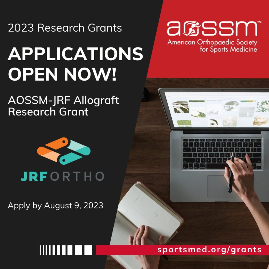 JRFOrtho's tweet photo. The deadline for the @AOSSM_SportsMed -JRF Ortho Allograft Research Grant is now August 9! This grant offers up to $50,000 to support clinical research projects for allografts.

Learn more at https://t.co/u0J19zsznW #orthtwitter #ICRS #CartilageRepair #sportsmedicine https://t.co/2weQOtzmeO