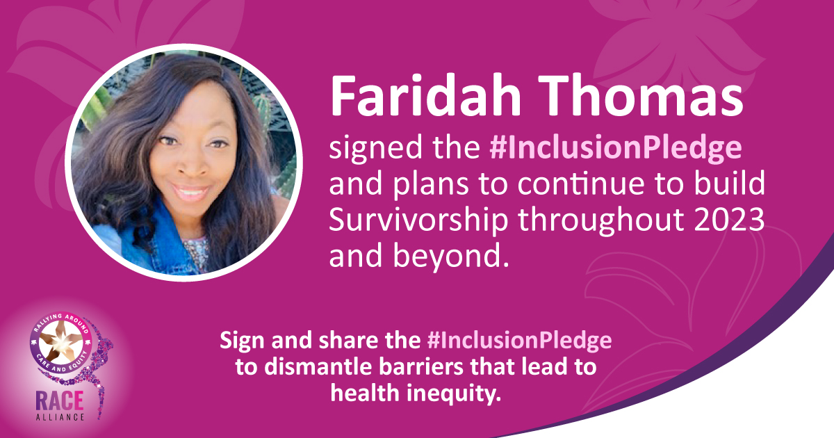 tigerlilycares's tweet photo. Tigerlily #ANGELAdvocate, Faridah Thomas, took a powerful stand by signing the Tigerlily #InclusionPledge 👏❤️
Join her in making a difference by signing the pledge! ✍️
Click the link to learn more: https://t.co/cPuDCsxZPi
#healthdisparities #breastcancerawareness https://t.co/S5lF6huk3c