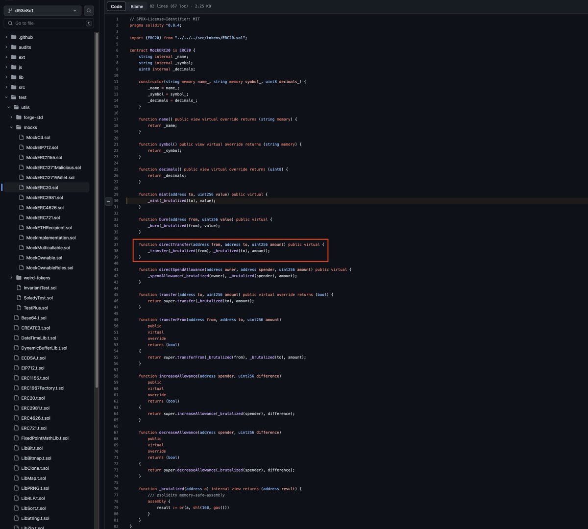 Looks like Pauly's dev used Solady's MockERC20, a token designed for internal testing, to build their token.

github.com/Vectorized/sol…