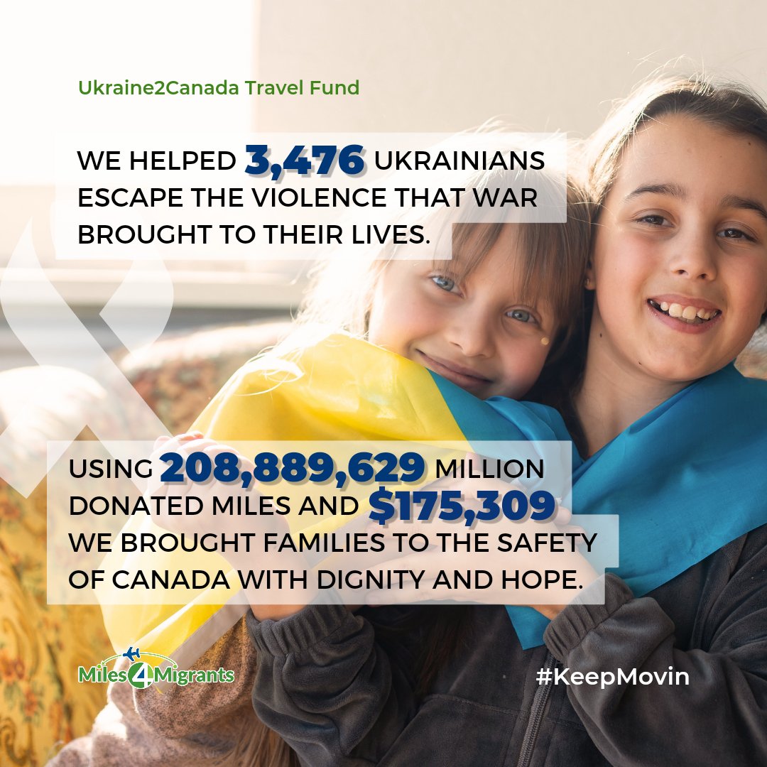 Miles4Migrants (@miles4migrants) on Twitter photo The Ukraine2Canada Travel Fund served as a lifeline for Ukrainians trapped by the terrors of war. We began our partnership with the Canadian government,The Shapiro Foundation,<a href="/AirCanada/">Air Canada</a> &Mosaic in April 2022 to provide safety to innocent people looking to flee #UkraineRussiaWar️ The Ukraine2Canada Travel Fund served as a lifeline for Ukrainians trapped by the terrors of war. We began our partnership with the Canadian government,The Shapiro Foundation,<a href="/AirCanada/">Air Canada</a> &Mosaic in April 2022 to provide safety to innocent people looking to flee #UkraineRussiaWar️