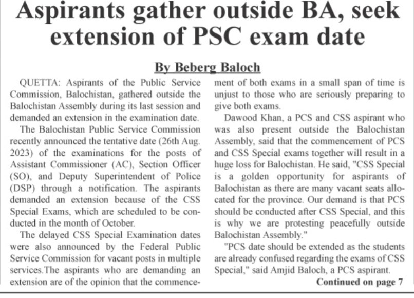 بی پی ایس سی کے تحت کمیشن کے امتحانات  خصوصی سی ایس ایس امتحانات کی تاریخیں انتہائی قریب ہیں جس سے نوجوانوں میں خدشات پیدا ہورہے ہیں،تمام اسٹیک ہولڈرز کی مشاورت سے امتحانات نومبر تک ملتوی کرے تاکہ امیدوار بہتر تیاری کر سکیں

#PCSafterspecialCSS 
#PCSafterspecialCSS