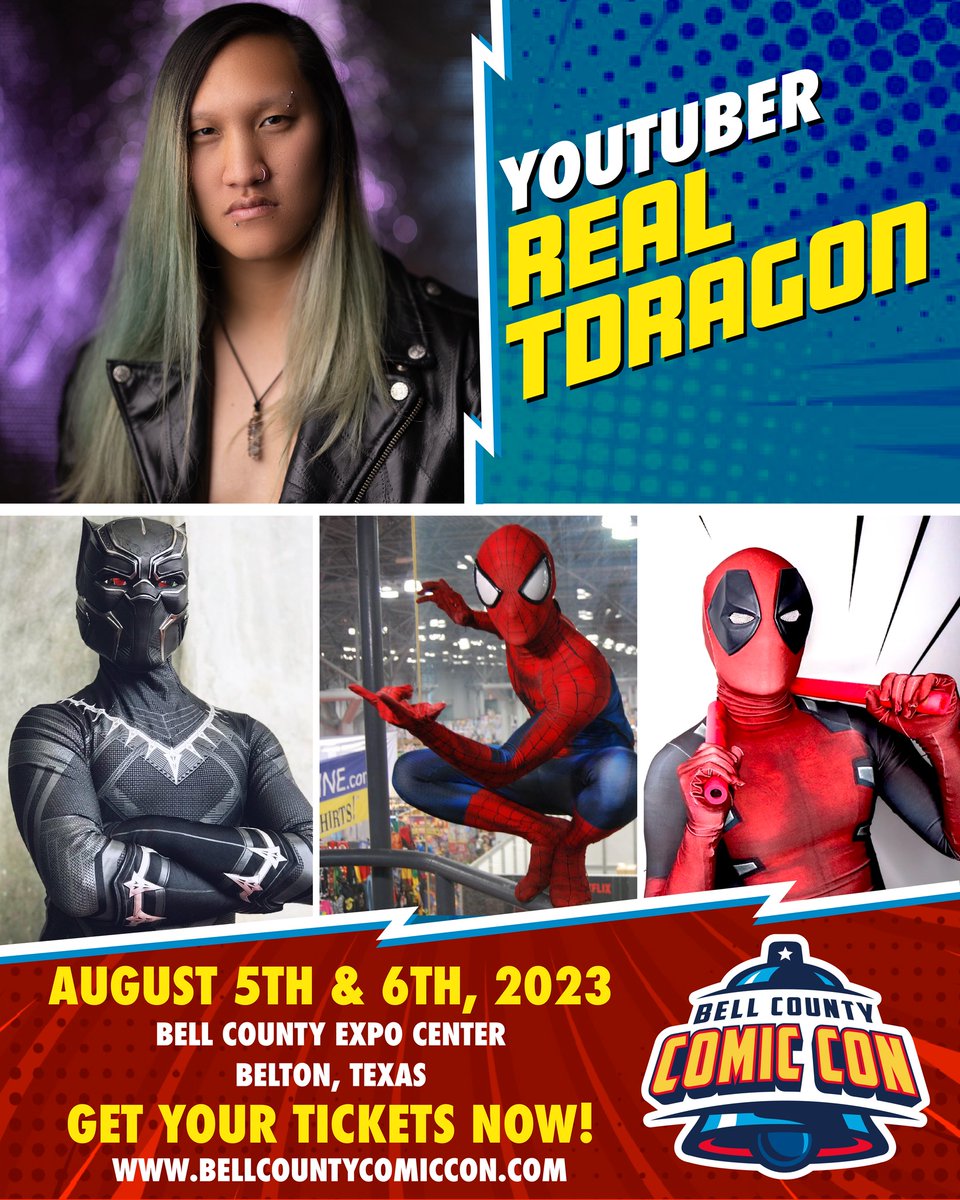 ***GUEST YOUTUBER ANNOUNCEMENT*** RealTDragon (YouTuber) Purchase Your Tickets Now: purchase.growtix.com/e/Bell_County_…... Bell County Comic Con August 5 & 6, 2023 bellcountycomiccon.com