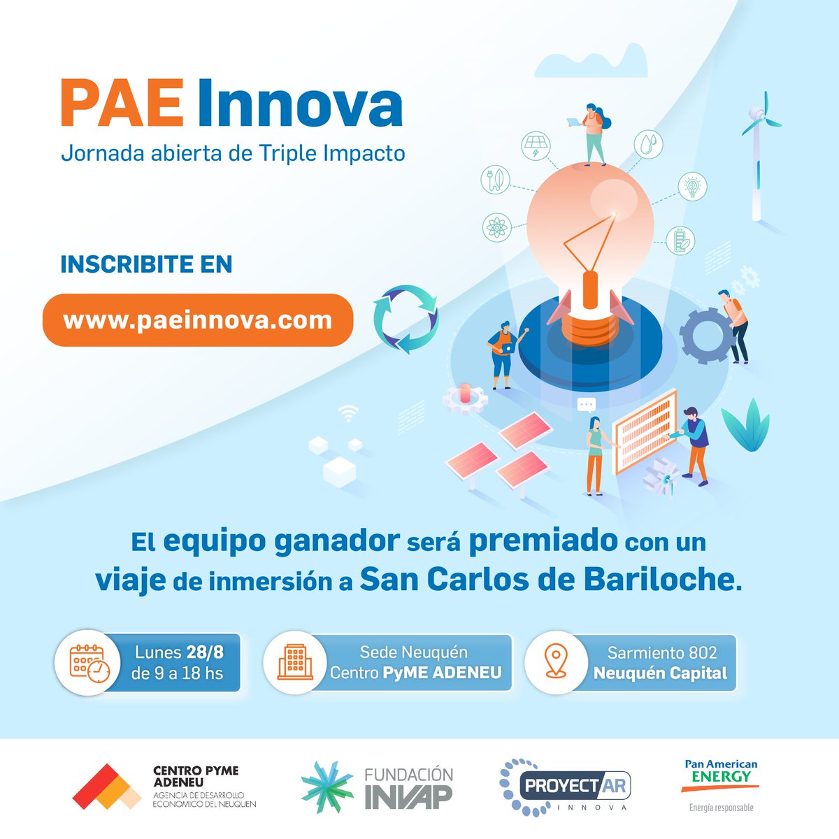 Adeneu's tweet photo. 📅 Te invitamos a participar de PAE INNOVA ¡Tu oportunidad para vivir un nuevo desafío! 💪

Vas a poder formar parte de una jornada abierta de Triple Impacto donde junto a un equipo de trabajo al azar vas a poder proponer soluciones y acciones a problemáticas actuales.

Sigue 👇 https://t.co/BIbnocVQYa
