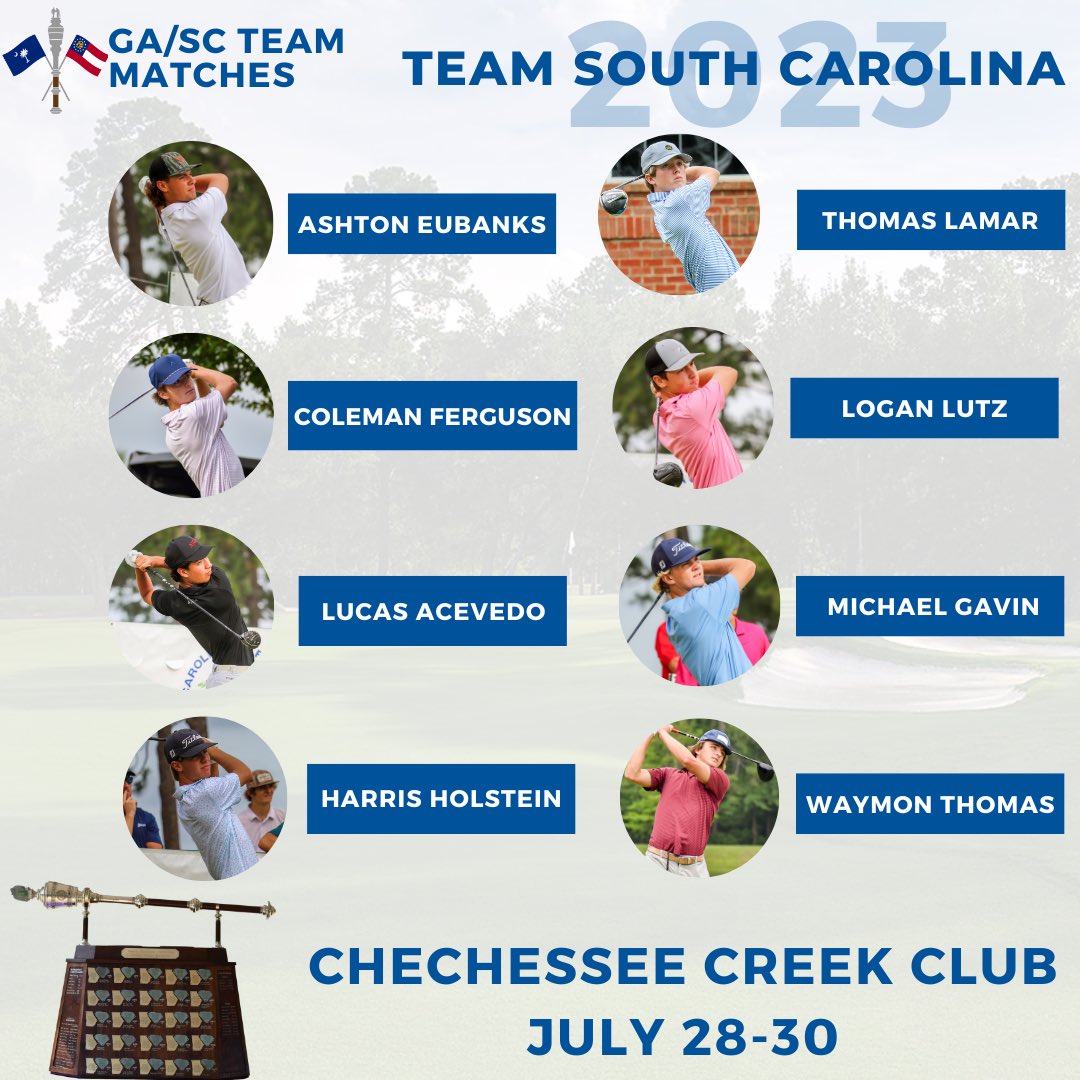 SCGA1929's tweet image. This weekend, 8 of SC’s top male junior golfers will arrive at Chechessee Creek Club to compete in the 2023 GA-SC team matches! We are excited to introduce team South Carolina and look forward to hosting the @gsga1916  in our great state for a weekend full of fun competition!