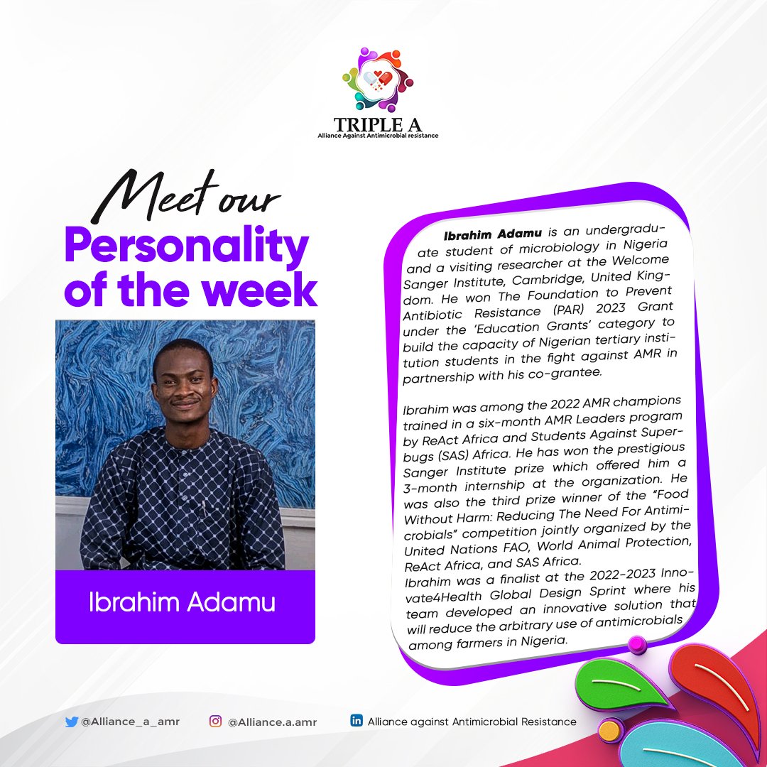 alliance_a_amr's tweet photo. Meet Ibrahim Adamu @Ibrahimadamungw. He is an undergraduate student of microbiology in Nigeria and a visiting researcher at the Welcome Sanger Institute, United Kingdom. He won The Foundation to Prevent Antibiotic Resistance (PAR) 2023 Grant under the ‘Education Grants’ category. https://t.co/2YxYoH623F