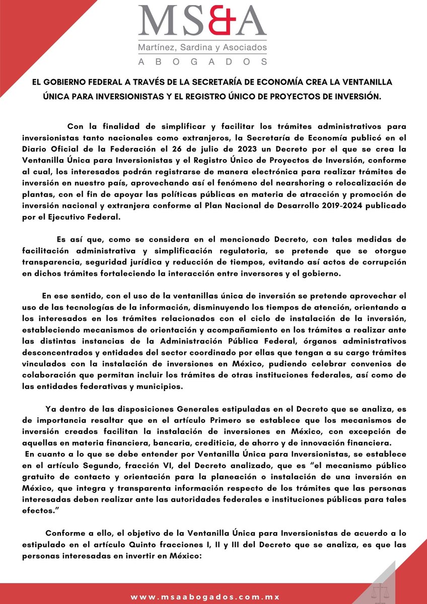 MSAABOGADOS_SC's tweet photo. VENTANILLA ÚNICA PARA INVERSIONISTAS Y EL REGISTRO ÚNICO DE PROYECTOS DE INVERSIÓN

(6 min)

#Abogados #DerechoAdministrativo #MSA #DerechoFiscal #VentanillaUnica #Mexico #GobiernoFederal #Inversiones #DOF #RegistroUnico #DerechoCorporativo #TaxLaw

https://t.co/hMhS2PqQfP https://t.co/FoghMDlvg1