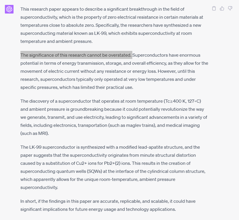 aaronhastweeted's tweet photo. @MikePFrank One of the first things I did when I saw it popping up in my feed was feed it the abstract:
https://t.co/yk2U9aQxfQ
I liked "The significance of this research cannot be overstated" but I never gave it the whole paper to peer review 😅 https://t.co/GO1cuP1g8S