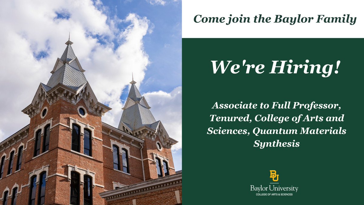 The College of Arts and Sciences is HIRING!

We are searching for a collaborative faculty member with research experience in Quantum Materials Synthesis👩‍🔬🧪

DEADLINE TO APPLY -> October 15th, 2023

Apply/More info ℹ️->  apply.interfolio.com/126741