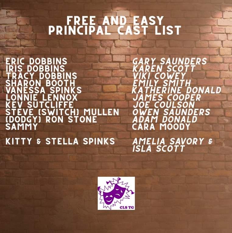 CLSTheatreGroup's tweet photo. We are delighted to announce the principal cast of our next production 'Free & Easy'.
You will be able to see this at Chester-le-Street Community Centre from 1st – 4th November 2023 inclusive. Tickets go on sale soon!
#CLSTG
#freeandeasy
#stagescripts https://t.co/hojYXd9xOo