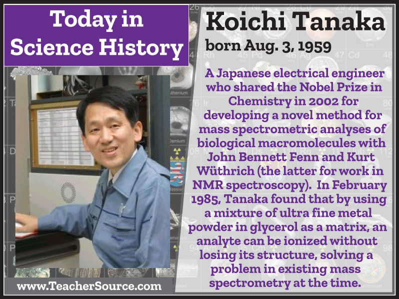 Koichi Tanaka was born on this day in 1959. #KoichiTanaka #Chemistry #MassSpectrometry #NobelPrize #NobelPrizeWinners #science #ScienceHistory #ScienceBirthdays #OnThisDay #OnThisDayInScienceHistory