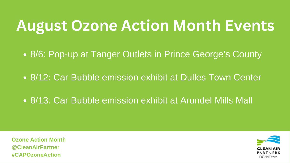 CleanAirPartner's tweet image. Celebrate #CAPOzoneAction Month with a focus on #EcoDriving!🚗🌿 

📆 Mark your calendars for these exciting events designed to share valuable insights and encourage more sustainable driving habits. See you there!💚