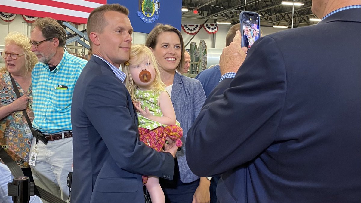 smcover's tweet photo. A little bipartisanship with US Rep. Jared Golden (D) posing for a photo with state Rep. Laurel Libby (R). https://t.co/fBFx28dwcD
