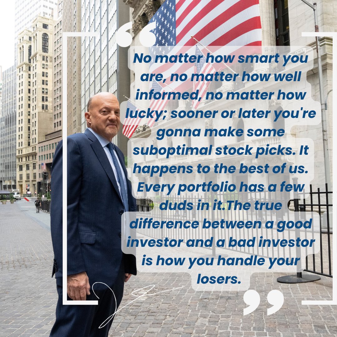 MadMoneyOnCNBC's tweet photo. @jimcramer thinks all investors need to know how to handle underperforming stocks. According to him, you should never sell winners to subsidize losers — just take the loss and get rid of them. https://t.co/O6jjqnMuBz