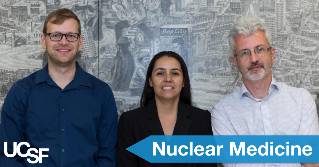 Meet our @UCSFImaging Nuclear Medicine Fellows! Pictured: Stefano Johnson, April Garcia, Miguel Pampaloni (Program Director). #NuclearMedicine #FellowFriday