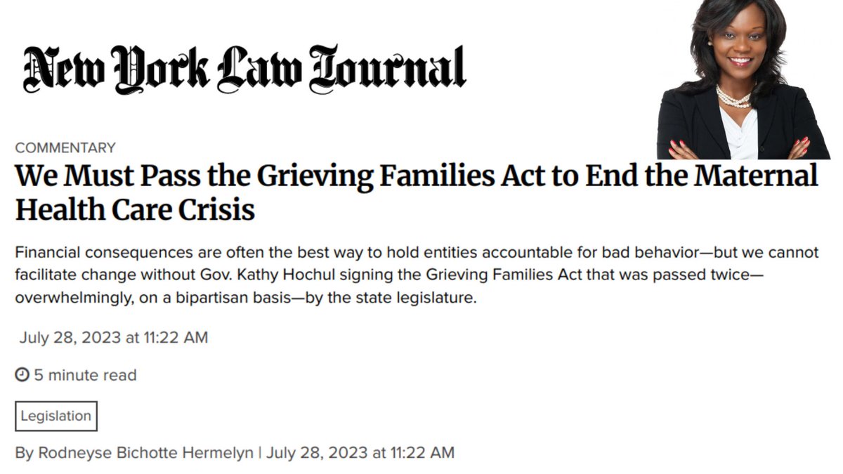 AMBichotte's tweet photo. Black women are 5x more likely to die in childbirth than white women in NY.

By signing Grieving Families Act into law, we can hold wrongdoers accountable for their actions &amp; help fight this maternal #healthcare crisis.

Read my op-ed via @NYLawJournal⤵️
https://t.co/bRMK6hW1Zw https://t.co/OefMJhbY23