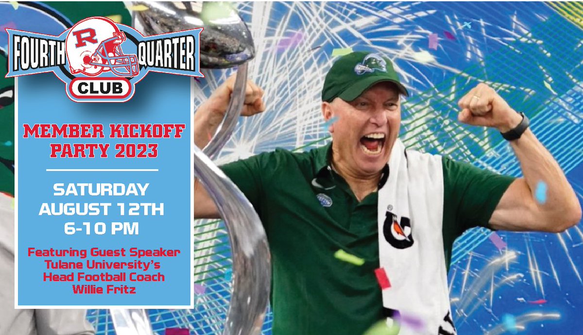 ArchRUMMEL's tweet photo. Football season officially begins in a few weeks!

To kick things off, our Rummel Football 4th Quarter Club will meet on Sat., Aug. 12th, at 6 pm.

For info on how you can join the 4th Quarter Club &amp; attend this year's meeting, visit:
https://t.co/XP7UpDaA7p

@RummelFootball1 https://t.co/7SKZqGG0yx